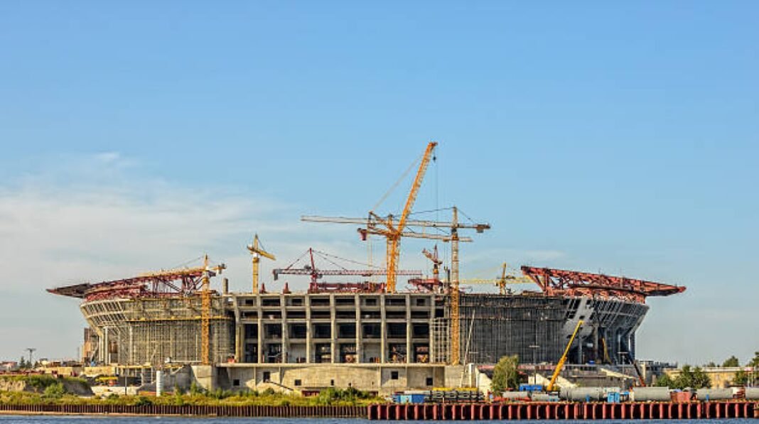 Construction of football stadium in St. Petersburg. Russia Mumbai mega stadium, Mumbai Cricket Association (MCA), Thane district, Amane village, Ahmedabad's Narendra Modi Stadium, Maharashtra government approval, Cricketing destination