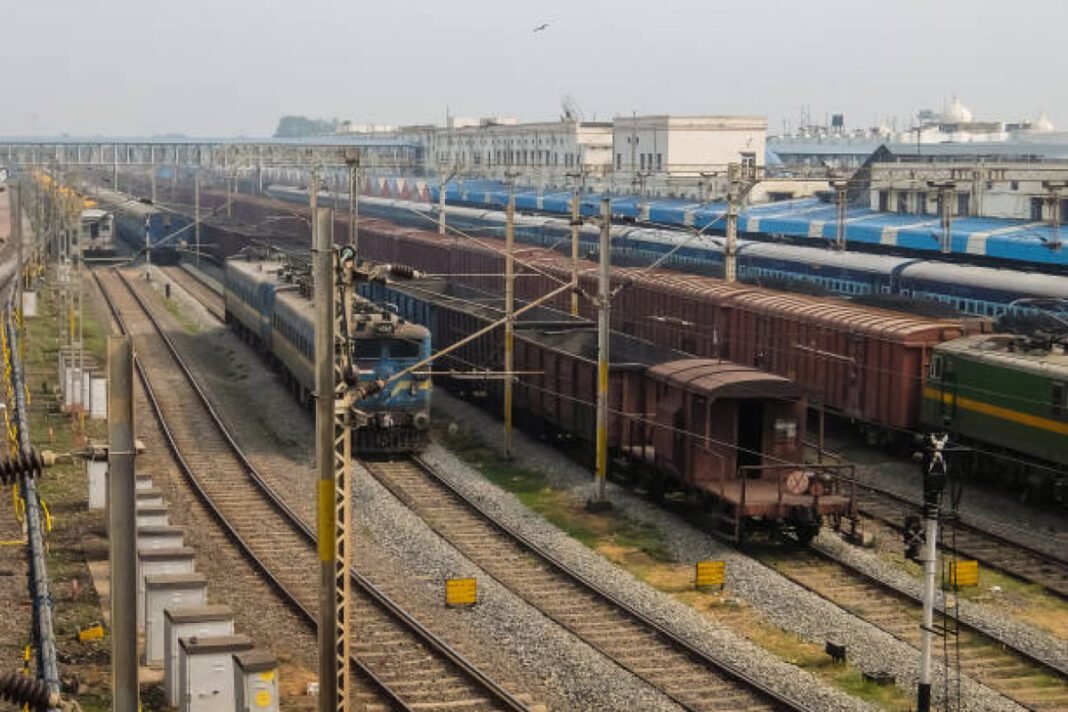 View of railway station in Vijayawada, India. Union Minister V. Somanna, Puducherry railway station, redevelopment, upgraded platforms, Southern Railway, Tiruchirappalli Division, modernization, safety measures, project inspection