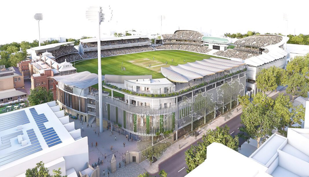 WilkinsonEyre's Redevelopment of Lord's Tavern and Allen Stands WilkinsonEyre, Lord's Cricket Ground, Tavern stand, Allen stand, redevelopment, modern features, Compton and Edrich stands, structural changes, Grade II-listed pavilion, steel framework, cricket venue