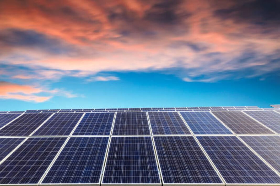 solar panels under blue sky on sunset BPSCL, Jharkhand, renewable energy, efficiency, system optimization, sustainability, clean energy