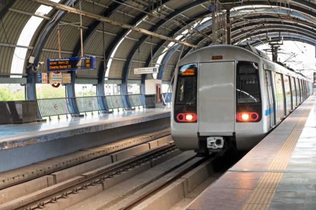 Metro arriving at Dwarka station in New Delhi India Asia Agra Metro Line 2, metro stations, urban transport, connectivity, infrastructure development, metro network expansion, Agra public transportation, Larsen & Toubro