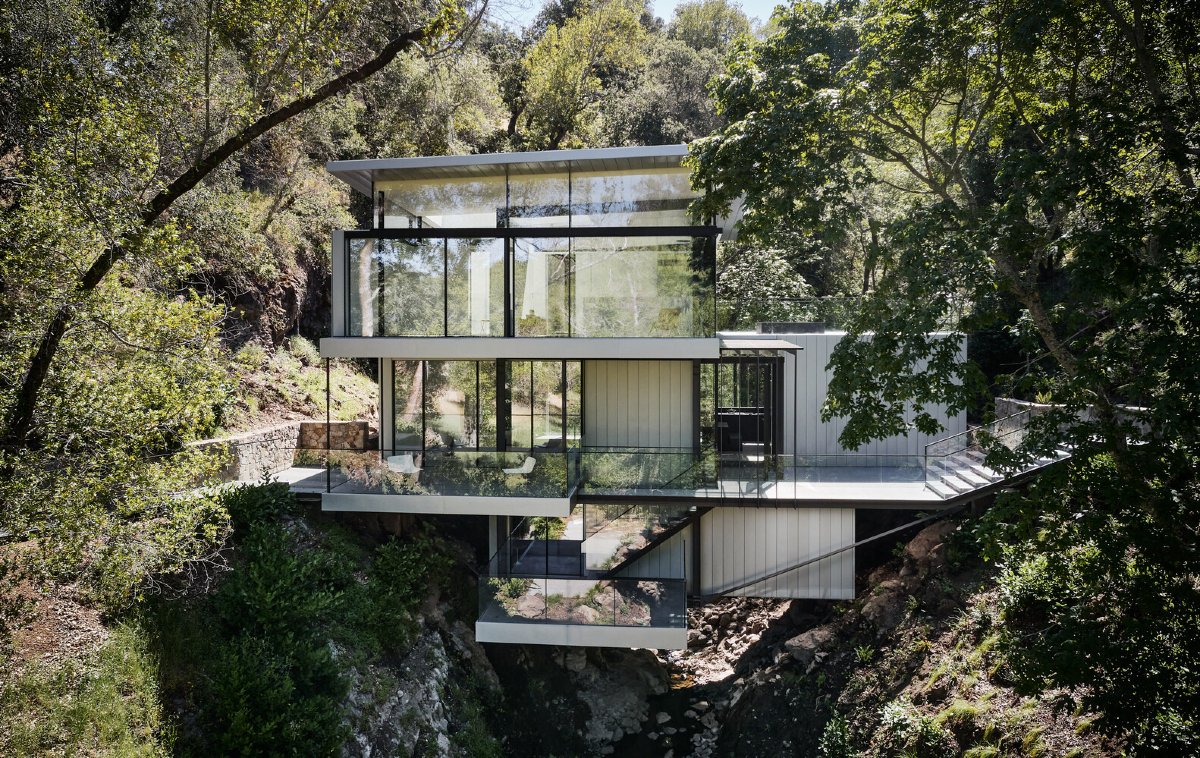 Suspension House, Fougeron Architecture, modern residential design, California hills, creek, innovative architecture, structural system, sustainable design, unique aesthetic