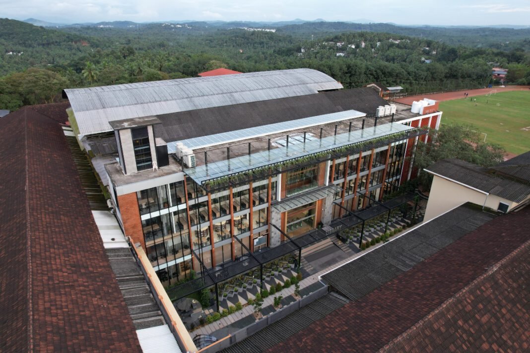 default sustainable architecture, educational infrastructure, Devagari College Library, modern engineering, pre-engineered steel systems, innovative design, library construction, spiral staircase, ventilation, structural integration, sustainability, PEN foundation, energy efficiency, Elansa Design Studio