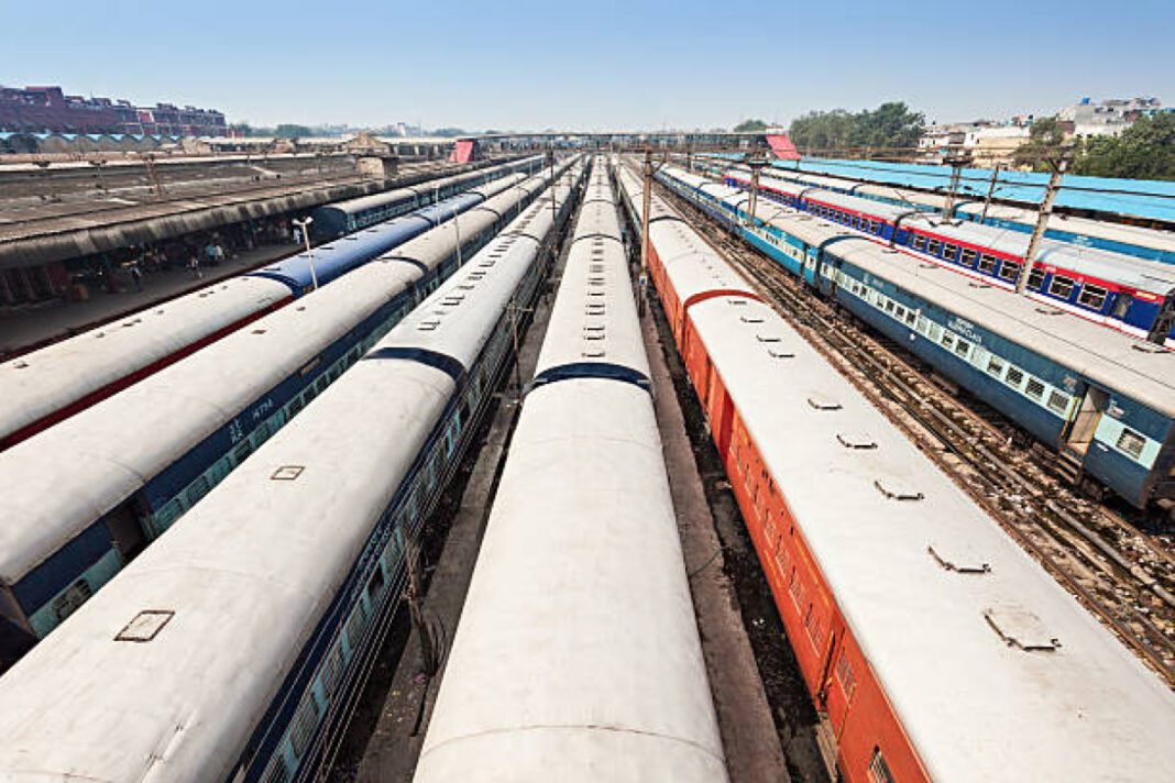 Many trains at New Delhi train station, India high-speed rail, Hyderabad, Bengaluru, Chennai, travel time, elevated corridors, RITES Limited, government proposal