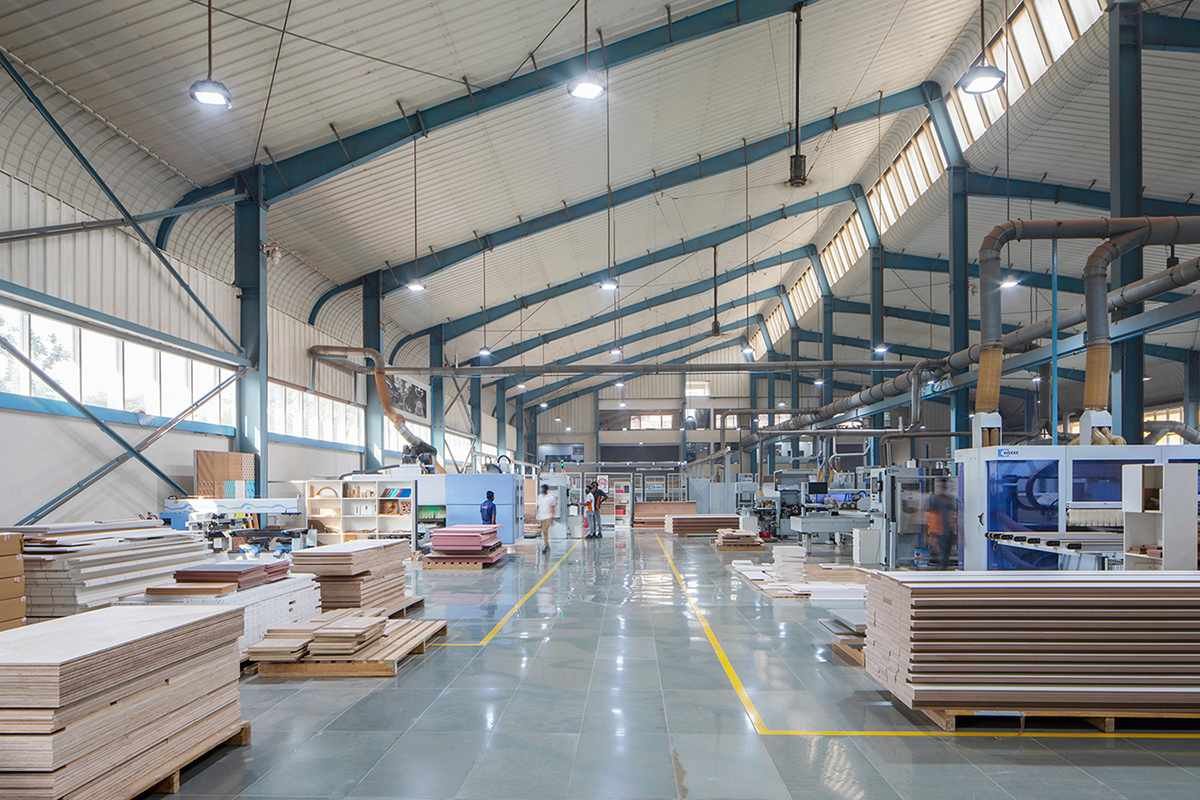 Factory Reset project, Navi Mumbai factory, sustainable architecture, steel construction, PEB structures, industrial redesign, furniture manufacturing, ergonomic furniture facility, prefabricated steel, Raagin Karman, Tata Structura steel, energy-efficient design, RCC transformation, modern factory design